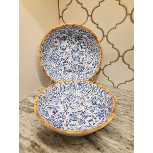 Rustico Melamine 9" Bowls Blue White Floral Chinoiseri Set Of 2